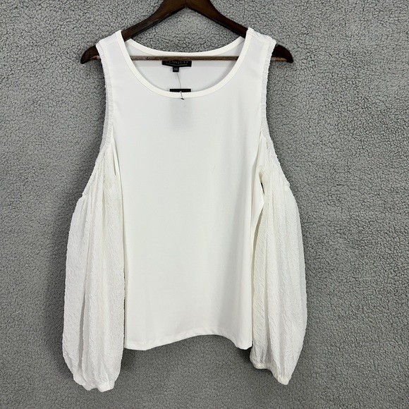 Eloquii White Cold Shoulder Sheer Sleeve Top Womens Size 22/24‎ Boho Cottage NWT - Picture 1 of 9